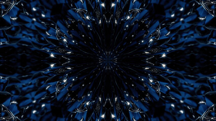 Abstract, beautiful dark blue rays coming from the center and spreading into all the sides, kaleidoscope motion background. Geometric background with symmetrical figures. - obrazy, fototapety, plakaty