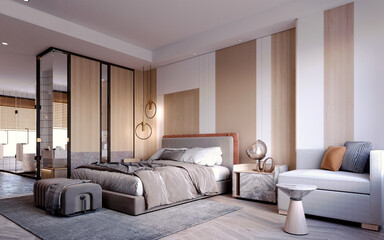 3d rendering,3d illustration, Interior Scene and  Mockup,hotel room function interior design 3d render.