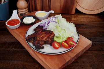 food grilled chicken steak salad and sauce homemade