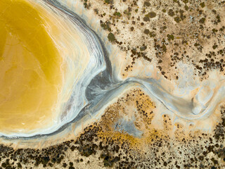 Aerial view of amazing salt lakes in the Pithara area of the Wheatbelt of Western Australia