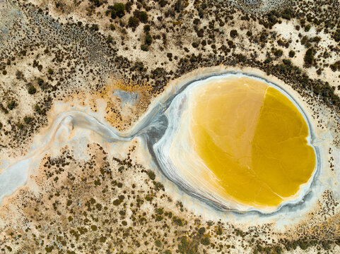 Aerial view of amazing salt lakes in the Pithara area of the Wheatbelt of Western Australia