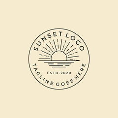 sunset badge logo icon vector symbol illustration design