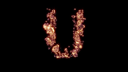 letter U with strong goldish shine - luxury gems font, isolated - object 3D rendering