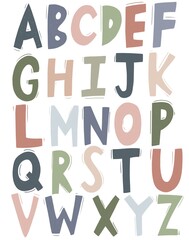 english alphabet for children on a white background in scandinavian style