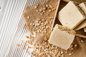 handmade soap on a white wooden rustic background