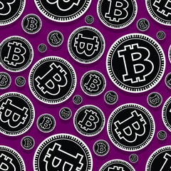 Printable seamless vector pattern of digital bitcoin crypto currency symbols