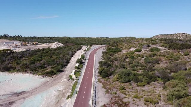 Aerial Descending View Over Cyclepath Through Sand Dunes, Perth