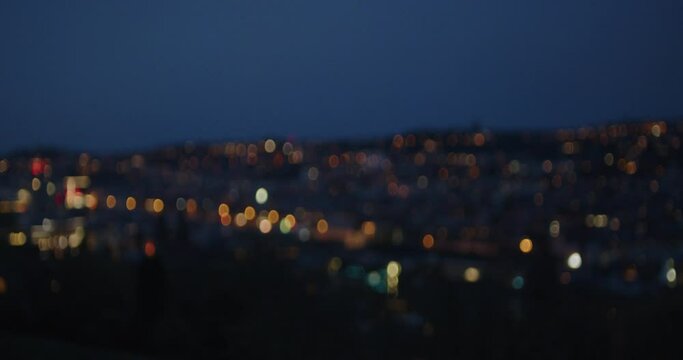 Plate of out of focus city lights at night of Stuttgart - Germany for green screen use shot with KOWA anamorphic lenses.