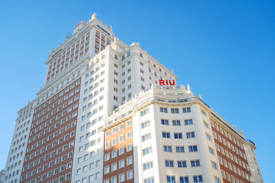RIU Hotels and Resorts is a Spanish hotel chain founded by the Riu family as a small holiday firm in 1953. Photo taken in June 2022, Madrid, Spain.