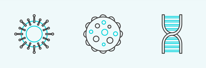 Set line DNA symbol, Virus and icon. Vector