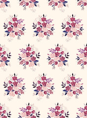 Seamless Hand painted watercolour wild rose floral bunch pattern