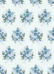 Seamless Hand painted watercolour wild rose floral bunch pattern