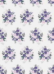 Seamless Hand painted watercolour wild rose floral bunch pattern