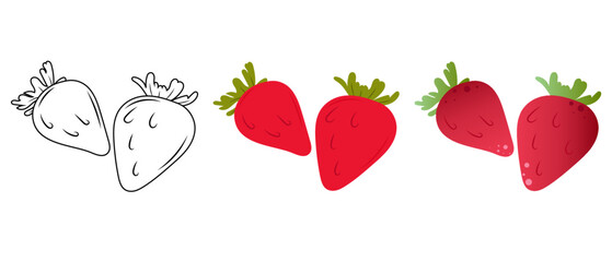 Strawberry. Ripe red strawberries in flat style. Vector illustration of strawberry in three styles.