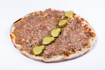 Lahmajun with pickled cucumber