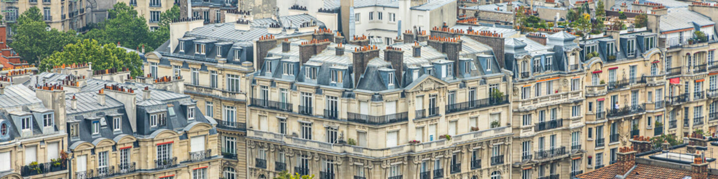 Typical Parisian Haussmannian residential building in Paris, France