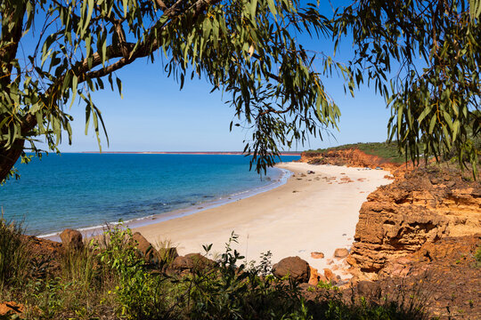 Idyllic view over the remote beach at Pender Bay towards Cape Leveque in the Kimberley region of Western Australia
