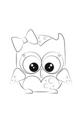 Owl coloring page for kids. Cute cartoon animals. Owl outline illustration. Preschool activity