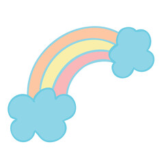 Cute rainbow with clouds in doodle style. Vector illustration