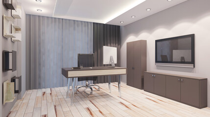 Open space office interior with like conference room. Mockup. 3D rendering.