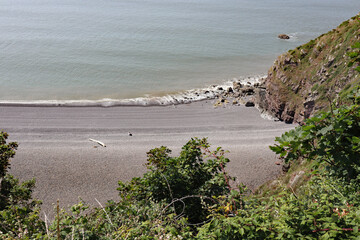 A view of the bay at Bossington in Somerset taken from high up at Hurlstone point