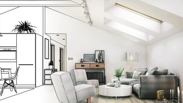 Ger&auml;umige Dachwohnung nach Ausbau (Entwurf) - 3D Visualisierung