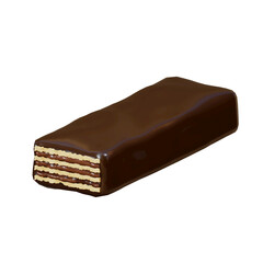 Chocolate coated on Crispy wafer , for product and packaging , with clipping path , isolated on white  background , 3D Rendering illustration
