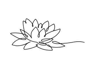 Line art water lily. Minimal lotus. Logo for beauty products. Simple design 
