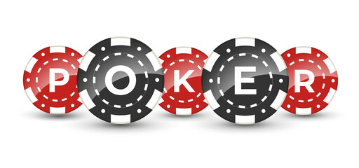 Casino chips with text Poker isolated on white background. Vector stock.