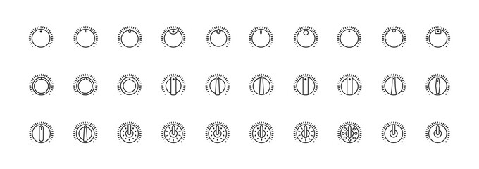 Set of Vector Icons on Theme Adjustment, Mode Selection, Control, Switching, Change. Presented Balance, Power, Minimum, Maximum, Left, Right Power Mode Control Panel