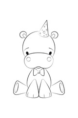 Happy hippo cartoon character. Coloring pages for kids. Hippo outline. Funny animals. Preschool activity