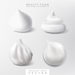Vector 3D Illustration Beauty, Health Care or Grooming White Cream and Foam Elements for Brochure, Advertising or Book Cover.