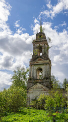Fototapeta na wymiar The bell tower of an abandoned Orthodox church