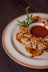 Grilled sausages with chili sauce