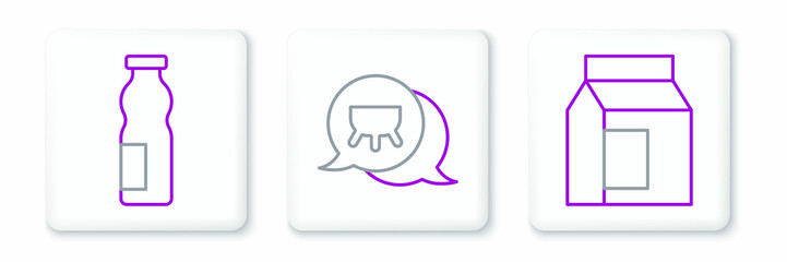 Set line Paper package for milk, Drinking yogurt in bottle and Udder icon. Vector