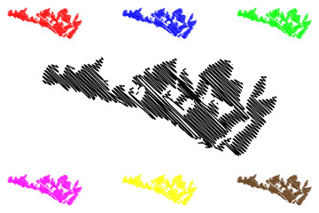 Manitoulin island (Canada, Ontario Province, North America, Lake Huron) map vector illustration, scribble sketch Manitoulin map