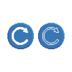 Redo Undo vector set on blue round button. Pixel art. 8 bit logo. eps10