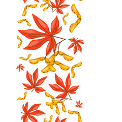 Seamless pattern of maple leaves with seeds. Image of autumn plant.