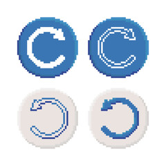 Redo Undo vector set  on round button. Pixel art. 8 bit logo. eps10