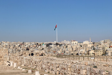 Amman, Jordan - Jordanian flag from amman citadel hill