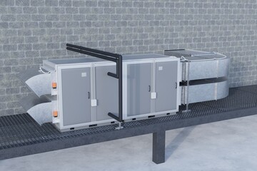 Against the background of the wall supply and exhaust ventilation unit on the roof 3d