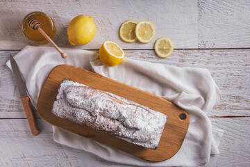 Sweet white pie with powdered sugar