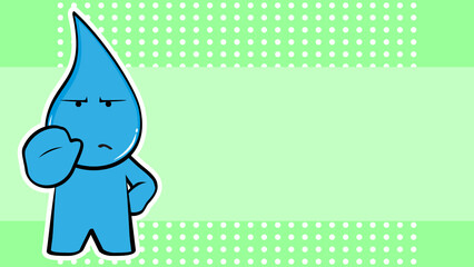 funny water drop character cartoon expression blue background card illustration in vector format