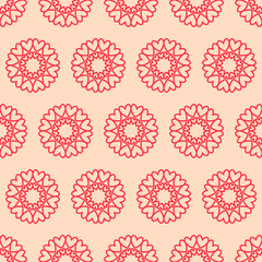 Mandala heart love pink gentle pastel seamless pattern