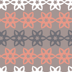 Symmetrical flower gray white pink, geometric seamless pattern for textile
