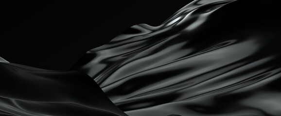 Soft waves seamless texture on shiny black background, pearl and nacre, long texture, 3d illustration