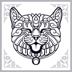 Cute cat cartoon zentangle arts. isolated on white background