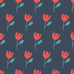 Art tulip flower on dark seamless pattern for textile
