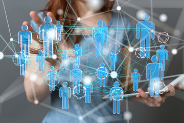 Abstract network of physical devices on the Internet using a network connection with statistics numbers 3d illustration