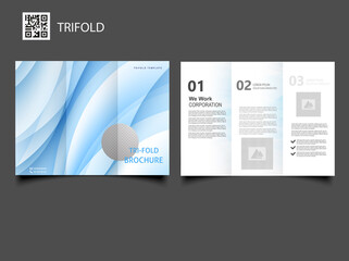 Fototapeta premium TRI-FOLD brochure with light blue waves. Blue motion tri-fold brochure design with lines